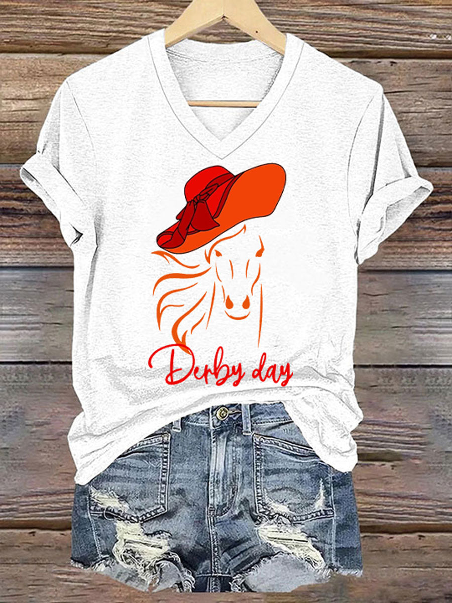 Women's Derby Day Printed V-Neck T-Shirt