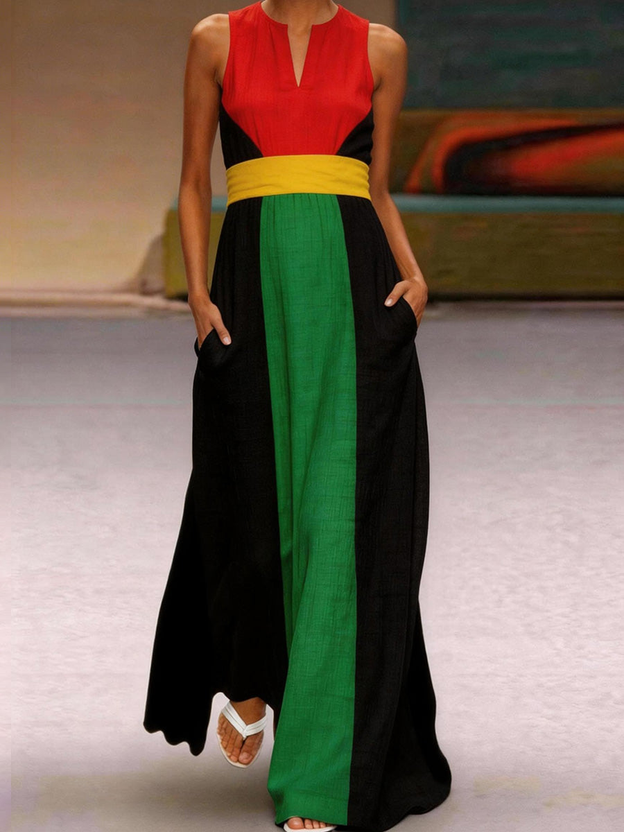 Women's Reggae Inspired Cotton Linen Maxi Dress