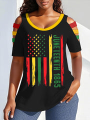 Women's Juneteenth 1865 Print Round Neck Off-Shoulder T-shirt