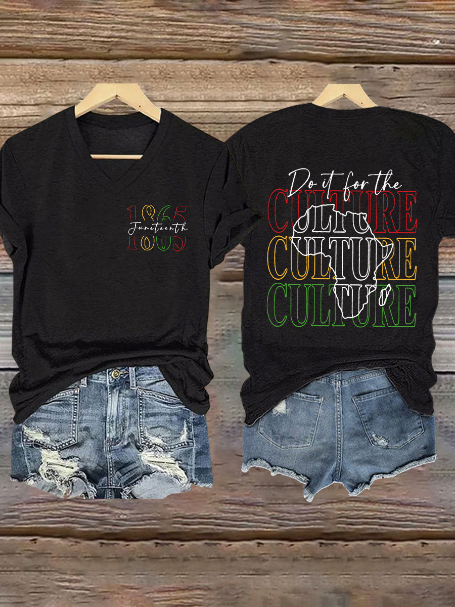 Women's Juneteenth Printed V-Neck Short sleeve T-shirt