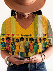 Women's Casual Black Juneteenth Print Shirt