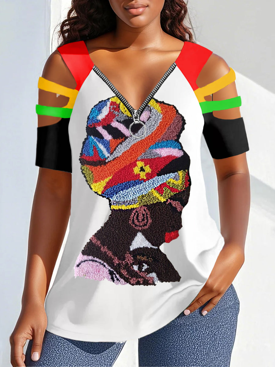 Women's Pearl Black Woman Print Casual Tee