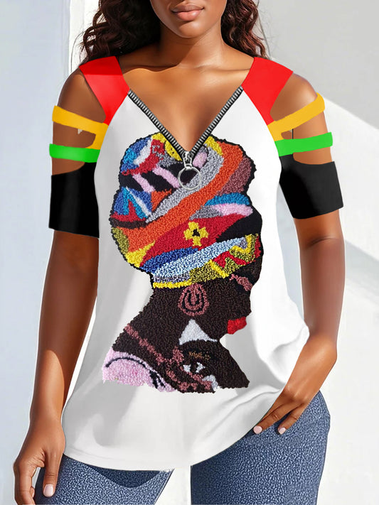 Women's Pearl Black Woman Print Casual Tee