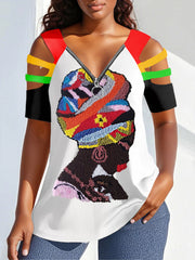 Women's Pearl Black Woman Print Casual Tee