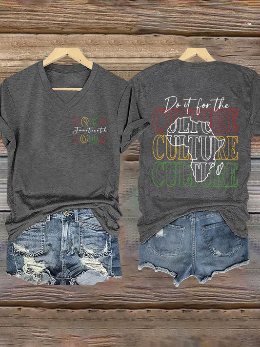 Women's Juneteenth Printed V-Neck Short sleeve T-shirt