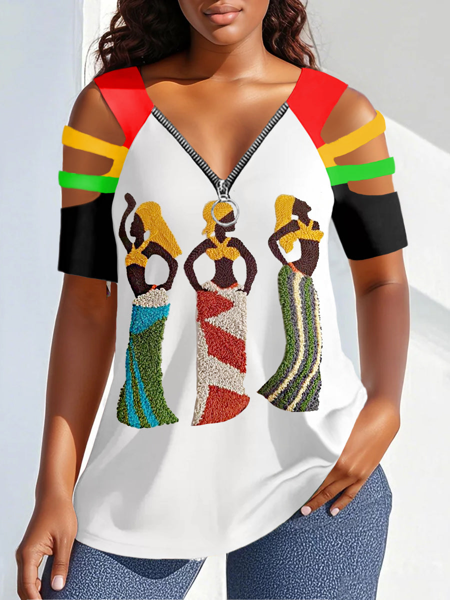 Women's Pearl Black Woman Print Casual Tee