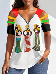 Women's Pearl Black Woman Print Casual Tee