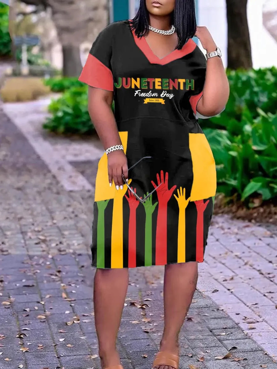 Women's Juneteenth Freedom Day Casual V-Neck Dress
