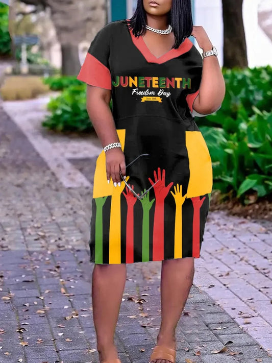 Women's Juneteenth Freedom Day Casual V-Neck Dress