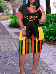 Women's Juneteenth Freedom Day Casual V-Neck Dress