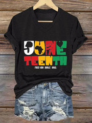 Women'S Casual Black Juneteenth Graphic Print Short Sleeve T-Shirt