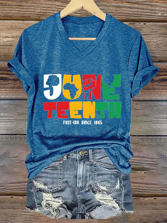 Women'S Casual Black Juneteenth Graphic Print Short Sleeve T-Shirt