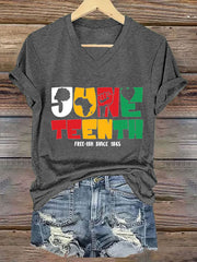 Women'S Casual Black Juneteenth Graphic Print Short Sleeve T-Shirt