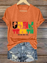 Women'S Casual Black Juneteenth Graphic Print Short Sleeve T-Shirt