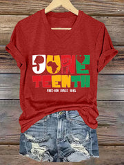 Women'S Casual Black Juneteenth Graphic Print Short Sleeve T-Shirt