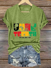 Women'S Casual Black Juneteenth Graphic Print Short Sleeve T-Shirt