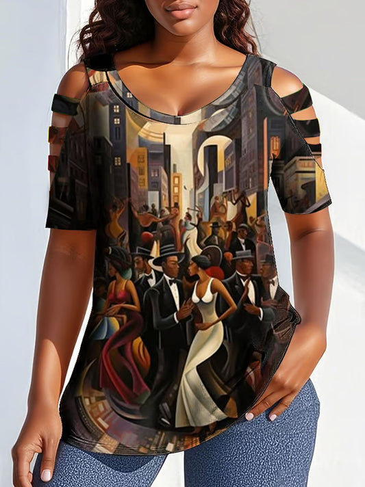 Women's Black Juneteenth Cheer For Independence And Freedom Print T-Shirt