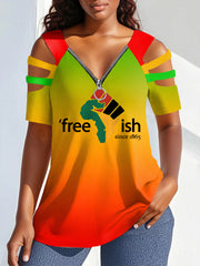 Women's Free-ish Since 1865 Juneteenth Print Zipper Hollow Tee