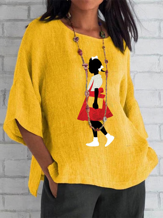 Women's Juneteenth Black Girl In Red Dress Art Print Printed Blouse
