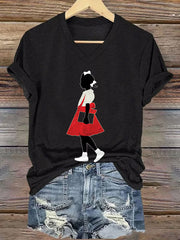 Women's Juneteenth Black Girl In Red Dress Art Print Short Sleeve T-Shirt