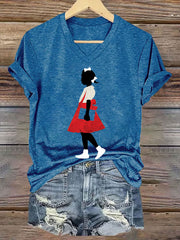 Women's Juneteenth Black Girl In Red Dress Art Print Short Sleeve T-Shirt