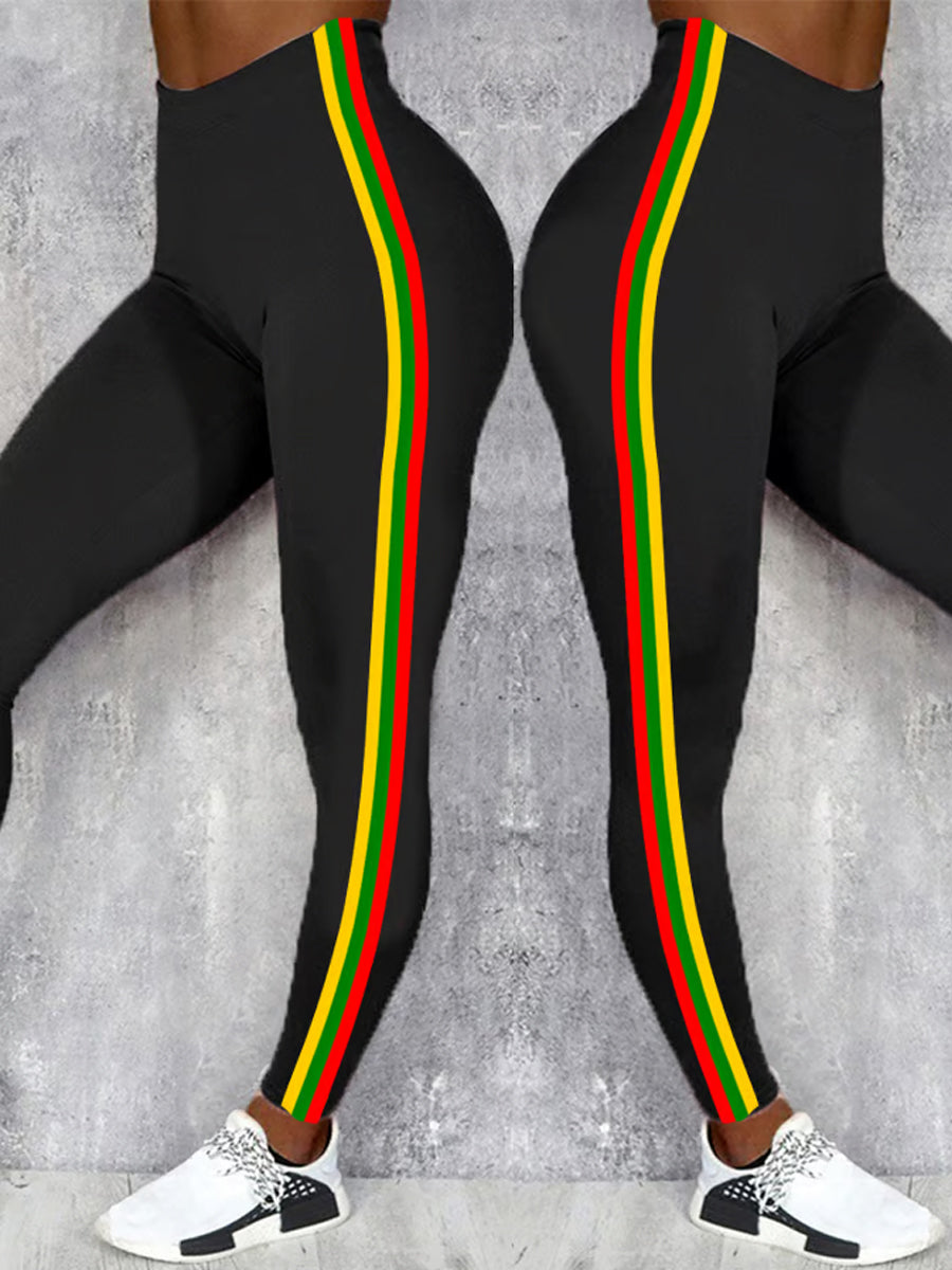 Women's Juneteenth Red Yelloween Green Stripes Print Casual Leggings