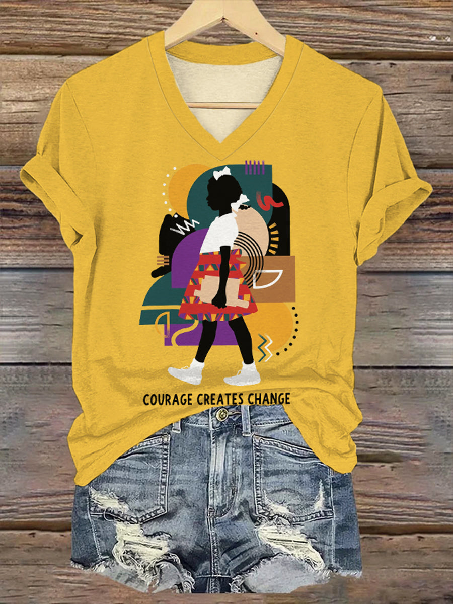 Women's Courage Creates Change Ruby's Courage Print Casual V-Neck Tee