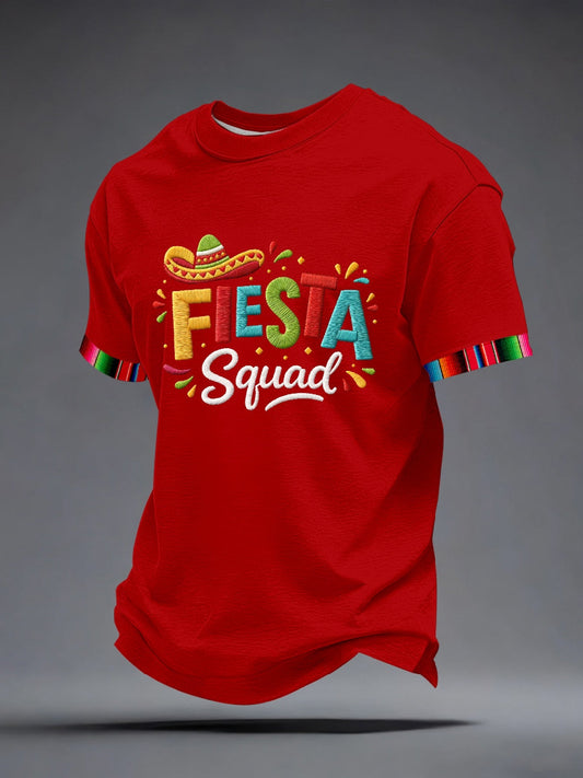 Men's Cinco de Mayo Inspired Embroidery Pattern T-Shirt