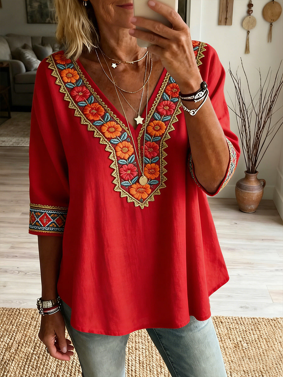 Women's Mexican Art Cinco de Mayo Cotton and Linen Top