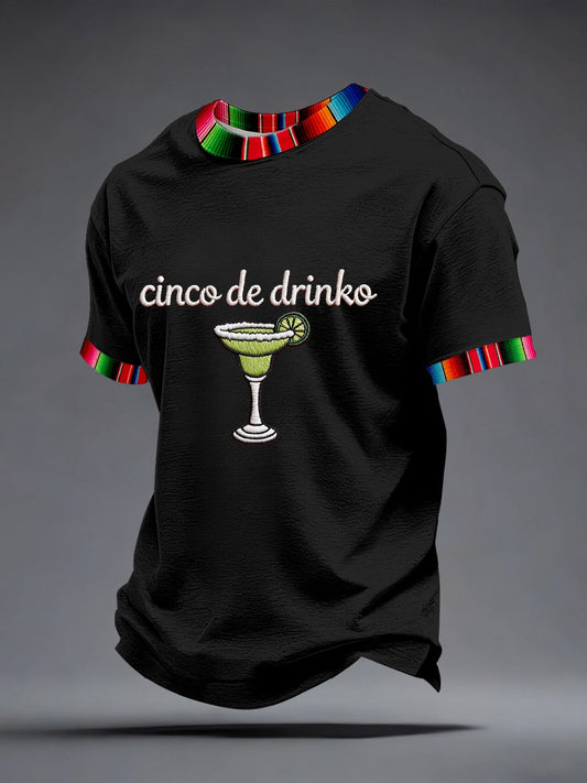 Men's Cinco de Drinko Embroidery Pattern T-Shirt