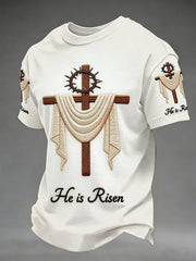 Men's He Is Risen Easter Jesus Christian Cross Print Casual Tee