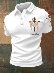 Men's He Is Risen Jesus Christian Cross Print Polo