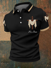 Men's He Is Risen Jesus Christian Cross Print Polo