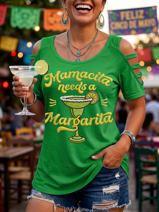 Women's Funny Mamacita Needs A Margarita Print Cinco de Mayo Casual Top