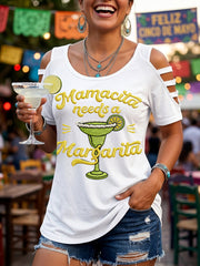 Women's Funny Mamacita Needs A Margarita Print Cinco de Mayo Casual Top