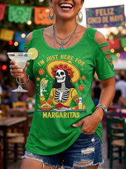 Women's Funny I'm Just Here For The Margaritas Print Casual Top