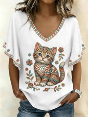 Women's Cat Art Short Sleeves T-Shirt