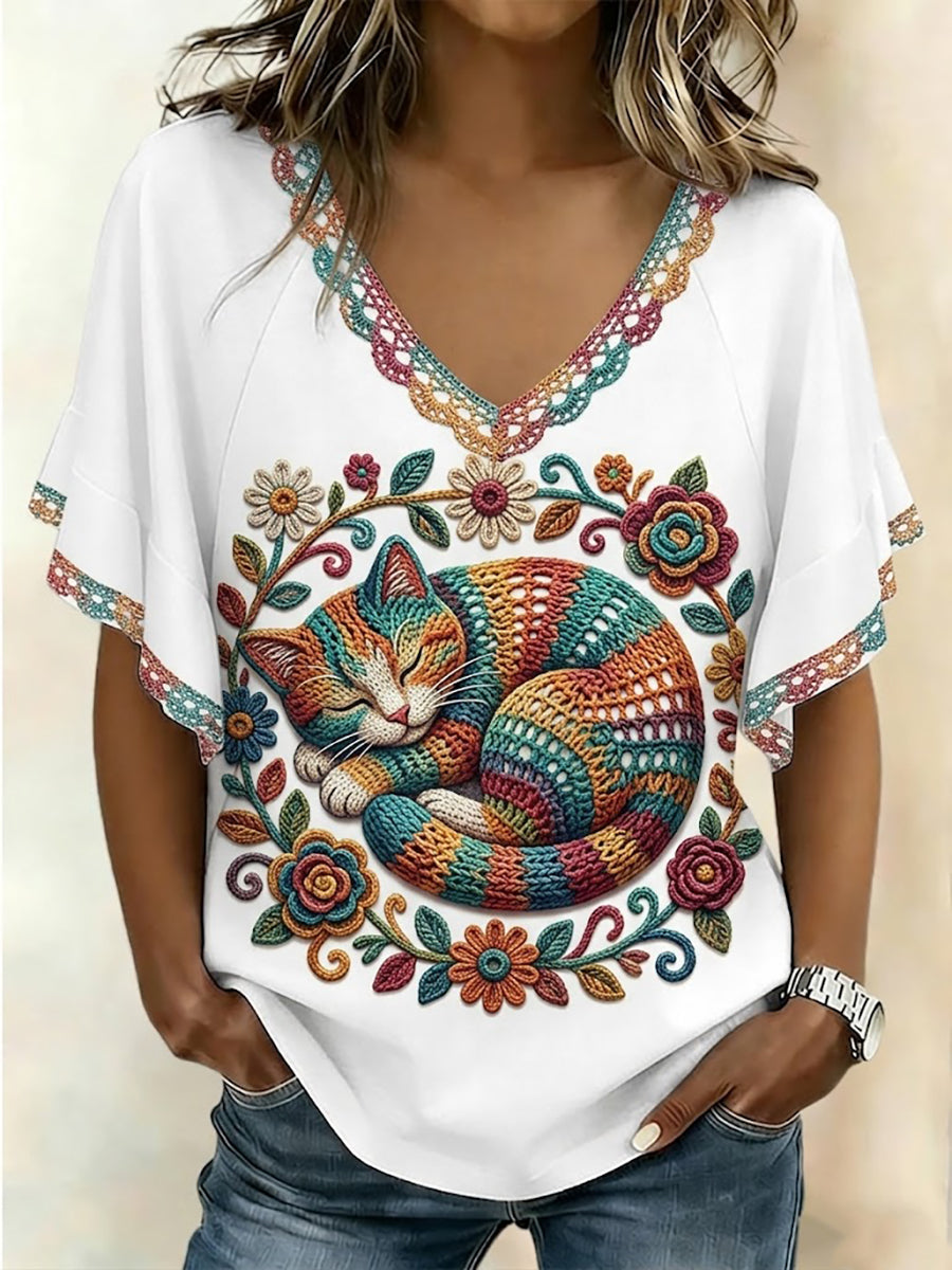 Women's Cat Art Short Sleeves T-Shirt