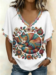Women's Cat Art Short Sleeves T-Shirt