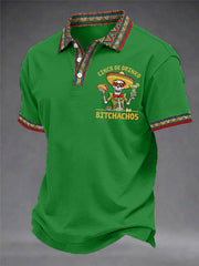 Men's Funny Cinco De Drinko Bitchachos Skeleton Print Casual Polo