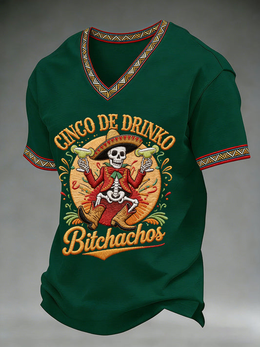 Men's Cinco De Mayo Print Short-Sleeve V-neck T-shirt