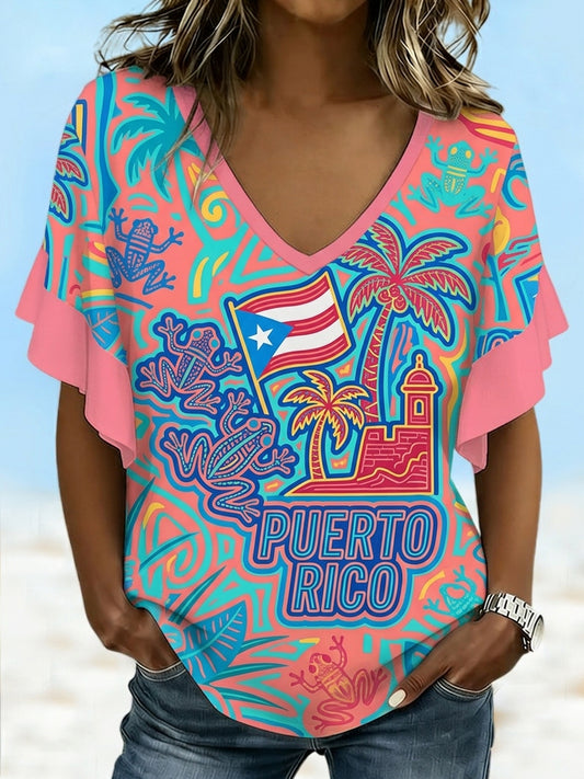 Women's Puerto Rico Print Vacation Shirt