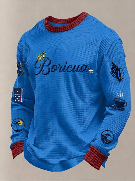 Men's Puerto Rico Printed Waffle Long Sleeve Sweatshirt