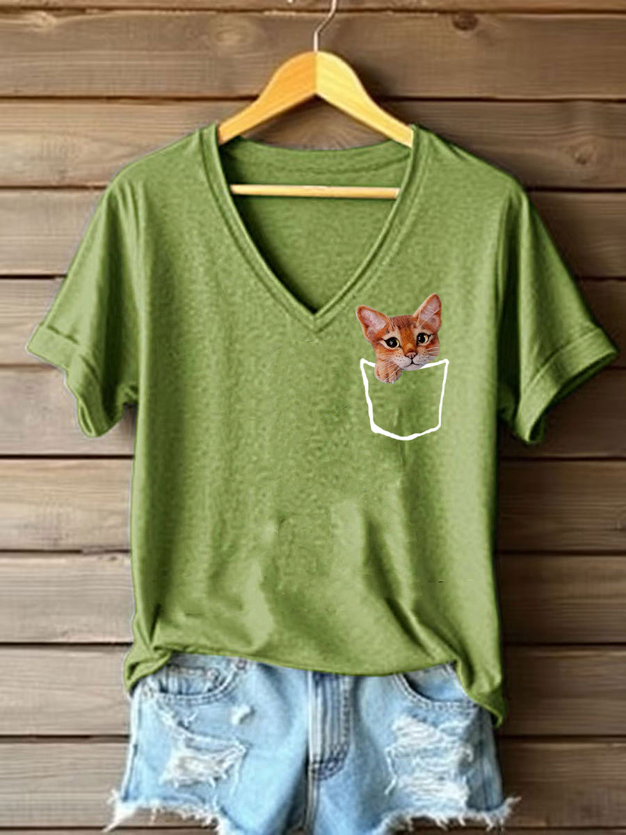 Women's Cute Cat  Printed Short Sleeve T-Shirt