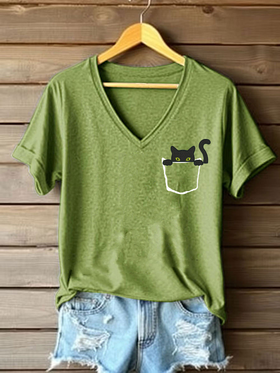 Women's Cute Cat  Printed Short Sleeve T-Shirt
