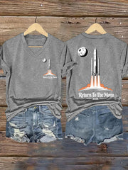 Women's Return To The Moon 2026 Casual V-Neck Tee