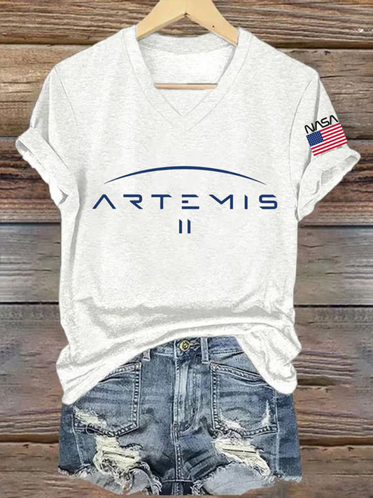 Women's Artemis II 2026 Print Casual V-Neck Tee