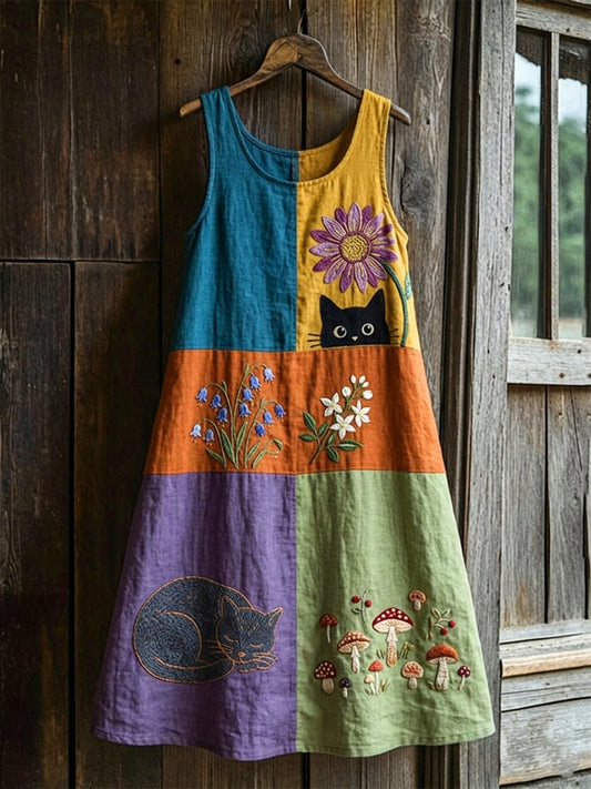 Women's Retro Floral Animal Sleeveless Midi Dress
