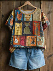 Women's Retro Cats Print Casual Shirt