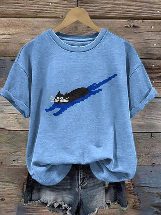 Women's Cat Art Print Short Sleeves T-shirt